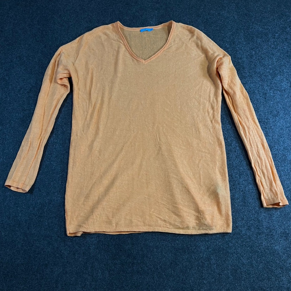 J.McLaughlin‎ Womens Orange 100% Linen V-Neck Long Sleeve Sweater Size Medium